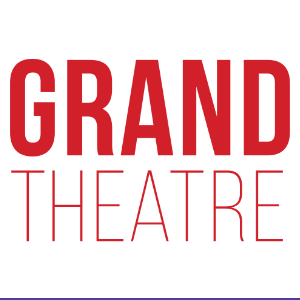 Grand Theatre logo. Bright red text, all letters are capitals, using the same font "grand" is represented much heavier and "theatre" is thinner.