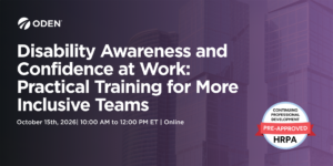 Graphic showing the program name in white text on a purple background, "Disability Awareness and Confidence at Work: Practical Training for More Inclusive Teams."